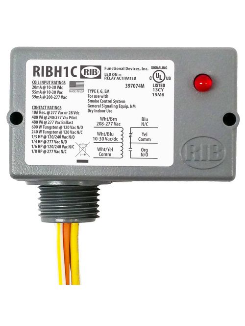 Product image for Functional Devices RIBH1C 10 Amp SPDT with 10-30 Vac/dc/208-277 Vac Coil Enclosed Pilot Relay