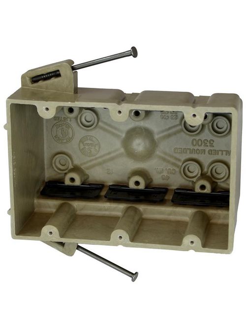 Allied Moulded Products 3300-NK 3 x 5-11/16 x 3-3/4 Inch 46 In 3-Gang Fiberglass Angled Mid-Nail Switch/Receptacle Outlet Box Allied Moulded Products 3300-NK 3 x 5-11/16 x 3-3/4 Inch 46 In 3-Gang Fiberglass Angled Mid-Nail Switch/Receptacle Outlet Box