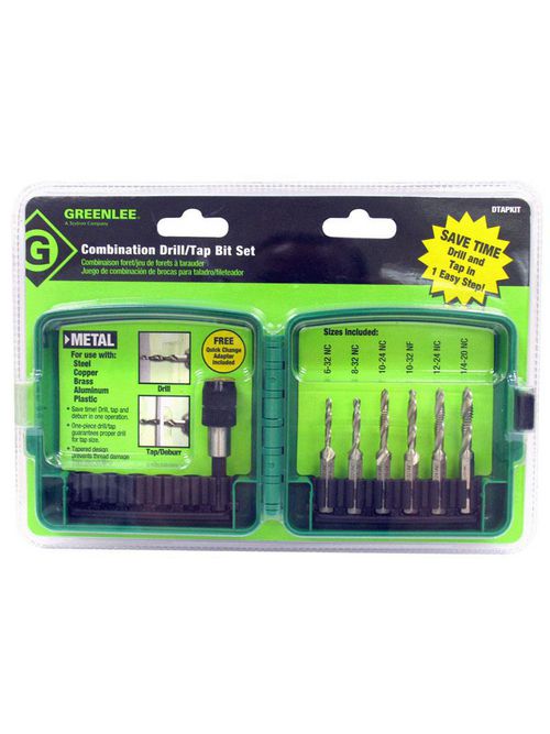 Greenlee DTAPKIT 6-Piece #6-32 to 1/4-20 Inch Hardened High Speed Steel Hex Shank Non-Metric Drill/Tap Bit Set Greenlee DTAPKIT 6-Piece #6-32 to 1/4-20 Inch Hardened High Speed Steel Hex Shank Non-Metric Drill/Tap Bit Set