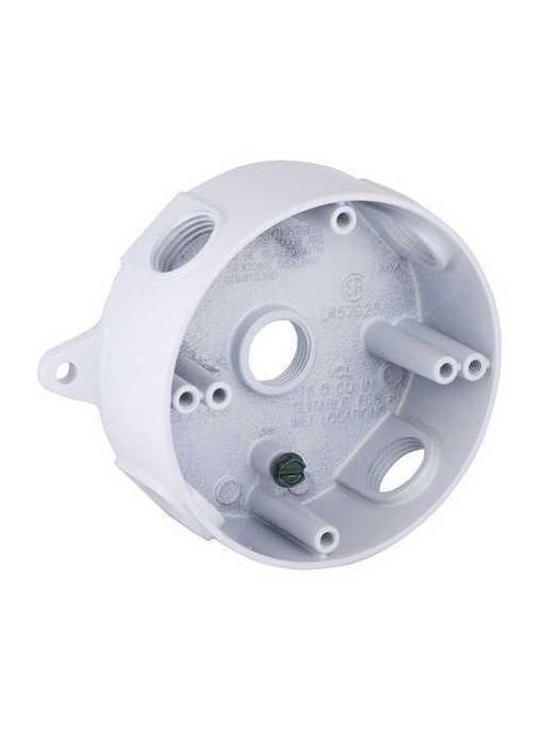 Product image for Hubbell Wiring Devices 5361-1 Five 1/2 Inch Thread White Round Weatherproof Box