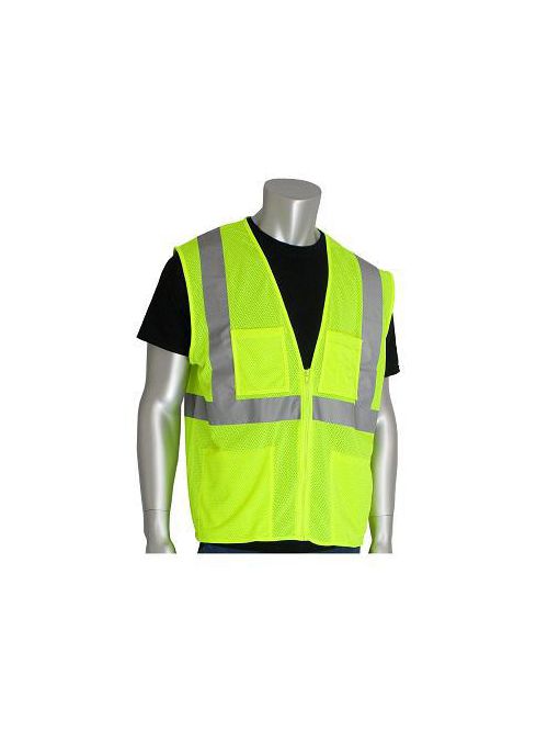 Product image for PIP 302-MVGZ4P-LY-XL ANSI Type-R Class-2 Four Pocket Value Mesh Vest, Hi-Viz Lime Yellow - XLarge