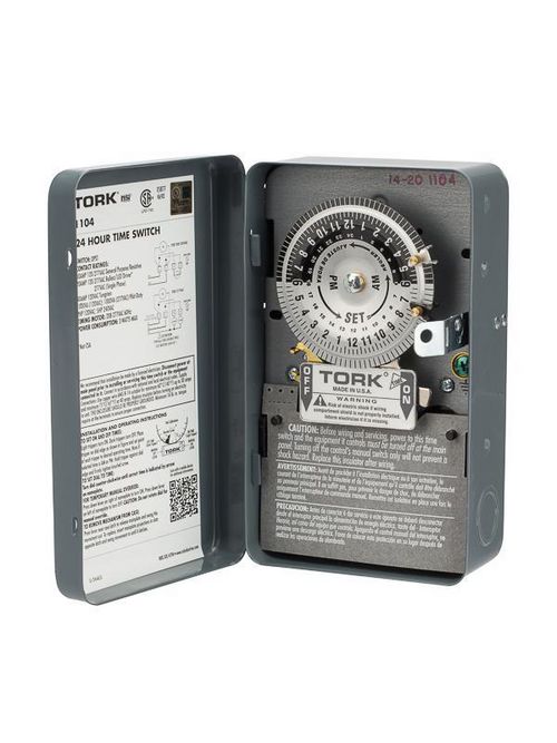 Product image for Tork 1104 208/277 VAC 60 Hz 40 Amp NEMA 1 24 Hour Metal DPST Electromechanical Time Switch