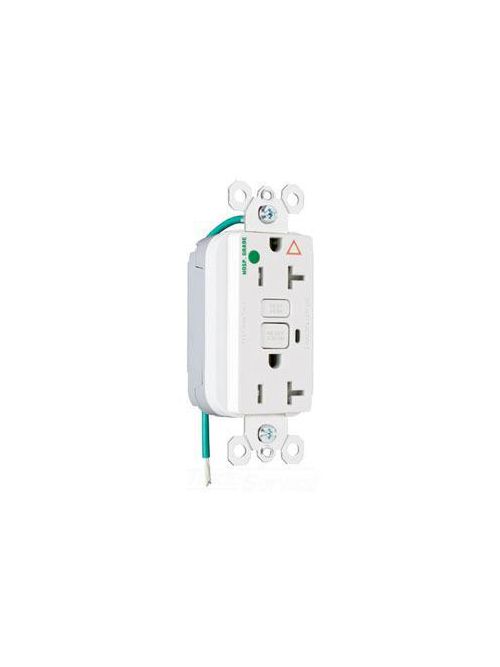Product image for Pass & Seymour 2095IGHGTRW 20 Amp 125 VAC 2-Pole 3-Wire NEMA 5-20R Thermoplastic White Duplex Isolated Ground GFCI Receptacle