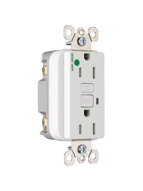 Product image for Pass & Seymour 1595-HGTRW 15 Amp 125 VAC 2-Pole 3-Wire NEMA 5-15R White Thermoplastic Duplex Decorator GFCI Receptacle