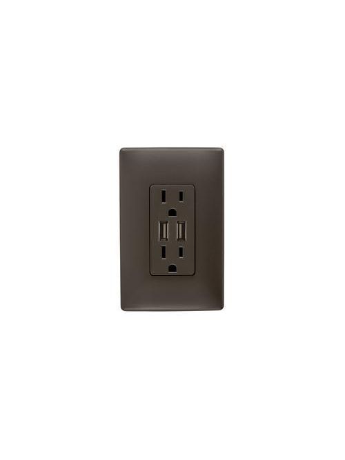Product image for Pass & Seymour TM826USBDBCCV4 15 Amp 125 Volt Dark Bronze Duplex Receptacle