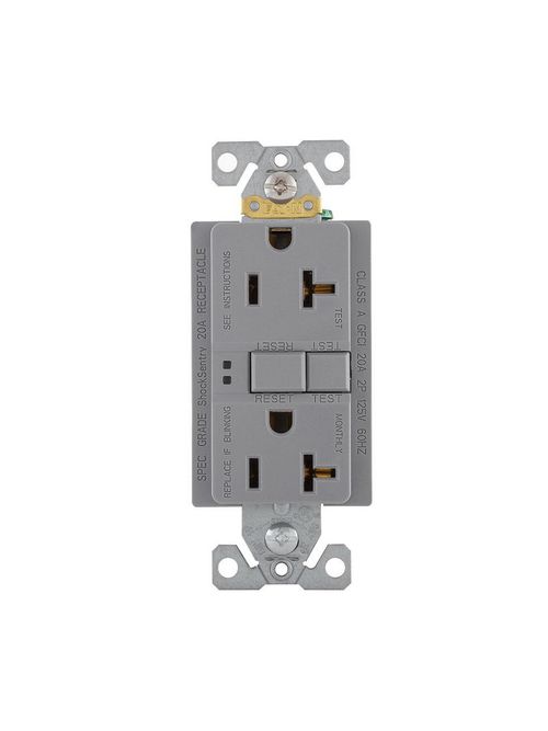 Product image for Arrow Hart Wiring SGF20GY-L 20 Amp 125 VAC 2-Pole 3-Wire NEMA 5-20R Gray GFCI Duplex Receptacle