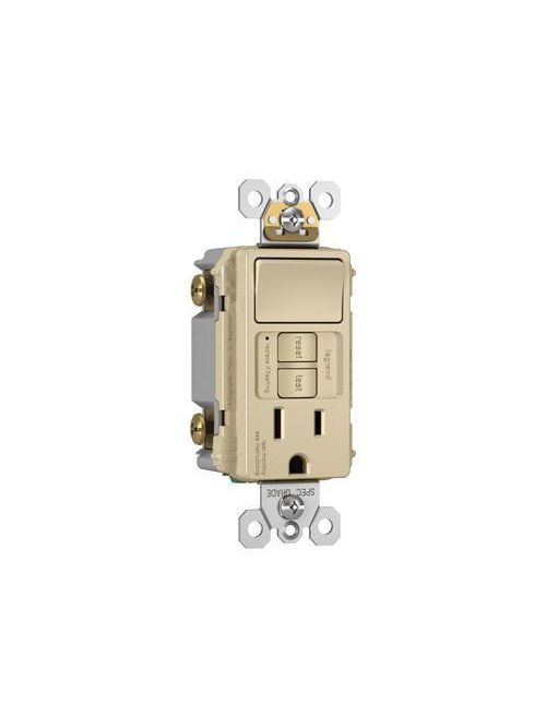 Product image for Pass & Seymour 1597-SWTTRICC4 Combination Tamper Resistant 15 Amp Ivory Self Test Single Pole Switch and GFCI