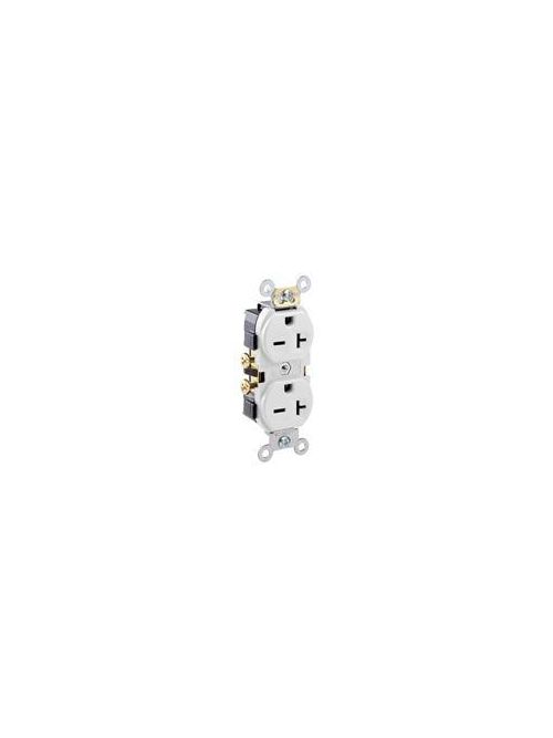 Leviton 5822-W 20 Amp 250 Volt NEMA 6-20R 2-Pole 3 Wire Narrow Body Straight Blade Commercial Grade White Duplex Receptacle Leviton 5822-W 20 Amp 250 Volt NEMA 6-20R 2-Pole 3 Wire Narrow Body Straight Blade Commercial Grade White Duplex Receptacle