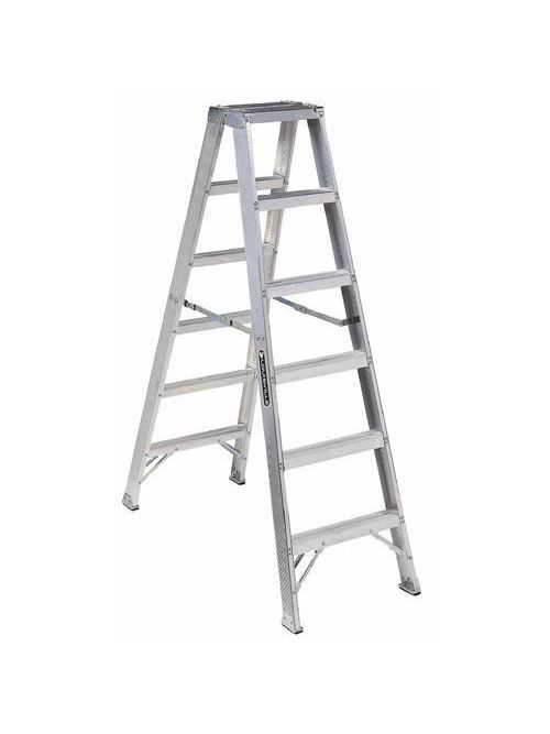 Product image for Louisville Ladder AM1006 6 Foot 300 lb Duty Rating Aluminum Twin Front Step Ladder