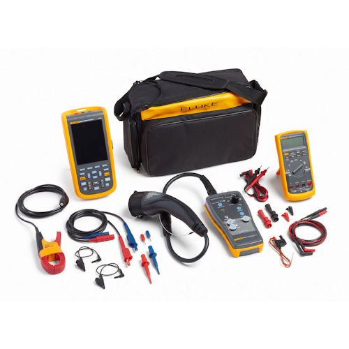 Product image for Fluke FLK-FEV100/TY1-KIT2 eMobility Tool Kit w/ FEV100 Test Adapter, 125B ScopeMeter®, 87V Multimeter and Test Leads, for EV Charging Stations