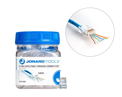 Product image for JOnard RJ45-650 RJ45 CAT6 PASS-THROUGH CONNECTORS, 50 PCS IN