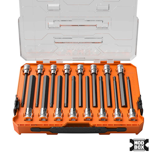 Klein 652216HEXL Long Hex Bit Socket Set, SAE & Metric, 16-Piece
