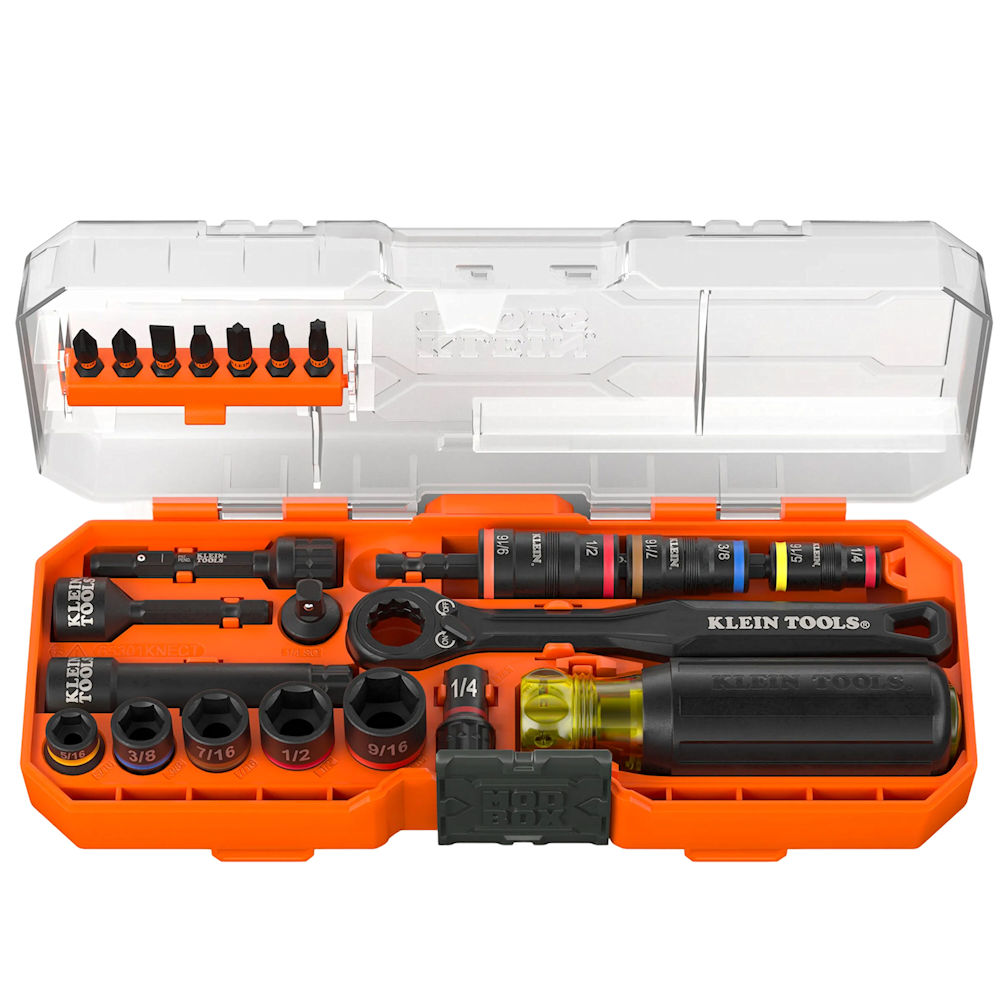 Product image for Klein 65301KNECT KNECT™ Pass-Through & Impact Socket Set, SAE, 23-Piece