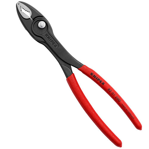 Product image for Knipex 82-01-200-SBA 8" (200mm) TwinGrip Pliers, Black Atramentized, 5/32"-7/8" Working Capacity, 5 Adjustment Positions, Multi-Component Grips
