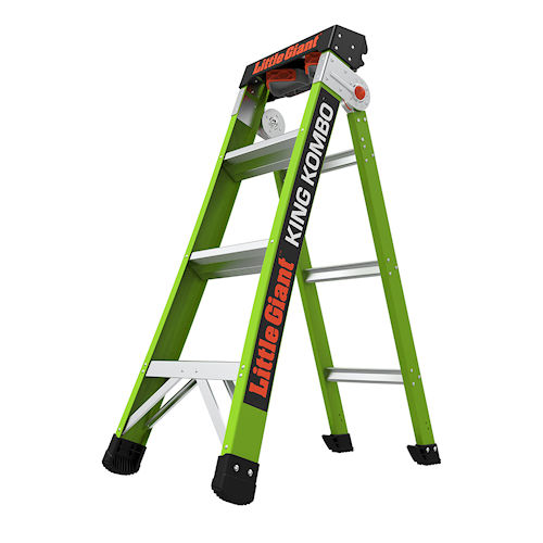 Product image for Little Giant 13470-002 KING KOMBO™ 4ft Fiberglass 3-in-1 Combination Ladder w/ Rotating Wall Pad, ANSI IAA, 375lb Rated