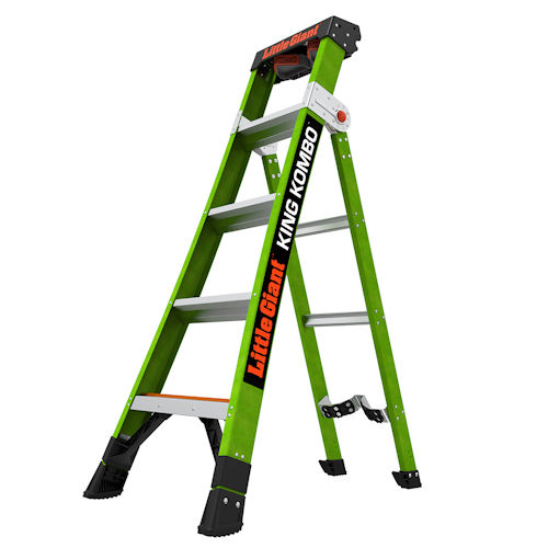 Product image for Little Giant 13580-071 KING KOMBO™ 5ft Industrial Fiberglass 3-in-1 Combination Ladder, Rotating Wall Pad, ANSI IAA, 375lb Rated