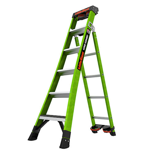 Product image for Little Giant 13906-072 6ft ANSI IAA 375lb Rated Fiberglass 3in1 AllAccess Combination Ladder w/Rotating Wall Pad, QuadPod Ground Cue & HD Feet