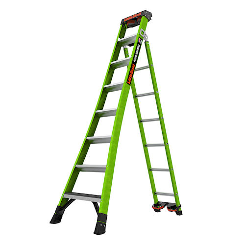 Product image for Little Giant 13908-072 8ft ANSI IAA 375lb Rated Fiberglass 3in1 AllAccess Combination Ladder w/ Rotating Wall Pad Access QuadPod Grnd Cue & HD Feet