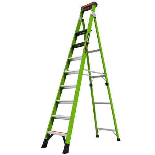 Product image for Little Giant 15910-002 SENTINEL™ 10ft ANSI IAA Fiberglass Stepladder / Leaning Ladder w/ Rotating Wall Pad, Ground Cue, 375lb Rated