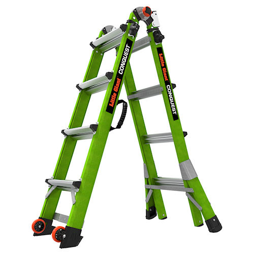 Product image for Little Giant 17117-001 Conquest™ 17ft Standard Fiberglass Articulated Extendable Ladder, ANSI 1A, 300lb Rated