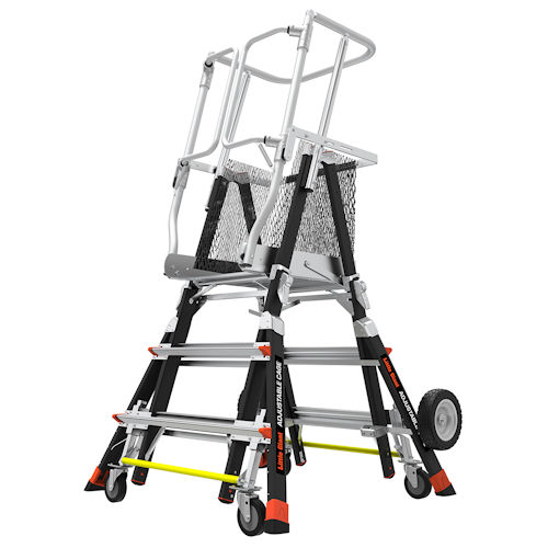 Product image for Little Giant 18503-243 CAGE™ 3ft-5ft Fiberglass Adjustable Enclosed Elevated Platform w/ All-Terrain Wheels & Wheel Lift, ANSI IAA, 375lb Rated