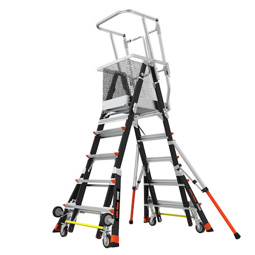 Product image for Little Giant 18509-240 CAGE™ 5ft-9ft Fiberglass Adjustable Enclosed Elevated Platform w/ Wheel Lift, ANSI IAA, 375lb Rated