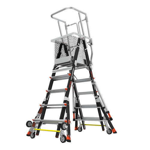 Product image for Little Giant 18509-817 CAGE™ 5ft-9ft Fiberglass Adjustable Enclosed Elevated Platform w/ Wheel Lift & Ratchet Levers, ANSI IAA, 375lb Rated