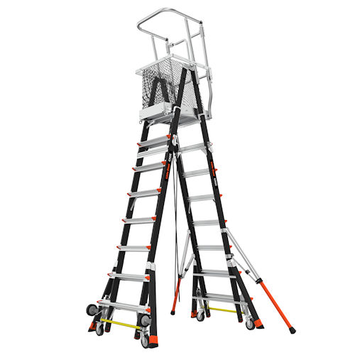 Product image for Little Giant 18515-240 CAGE™ 8ft-14ft Fiberglass Adjustable Enclosed Elevated Platform w/ Wheel Lift, ANSI IAA, 375lb Rated