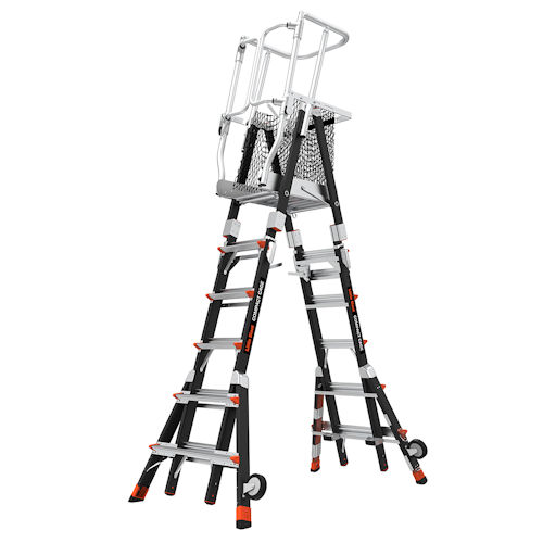 Product image for Little Giant 19506-815 COMPACT CAGE™ 6ft-10ft Fiberglass Adjustable Enclosed Elevated Platform w/ Side-Tip Wheels & RATCHET Levelers, ANSI IAA, 375lb Rated