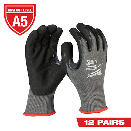 Product image for Milwaukee 48-22-8951B Cut Resistant Nitrile Dipped Gloves, ANSI Cut Level 5 - Medium (Pack of 12pr)