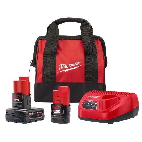 Product image for Milwaukee 48-59-2402SP M12 3.0 & 1.5 Battery & Charger Kit, w/ Bag