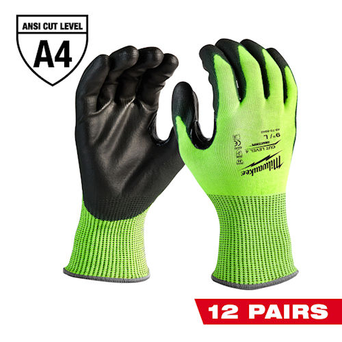 Product image for Milwaukee 48-73-8943B High Visibility Polyurethane Dipped Gloves, ANSI Cut Level 4 - XLarge (Pack of 12pr)