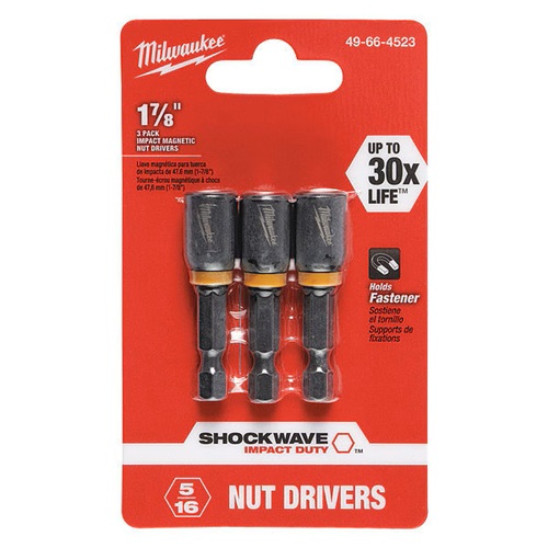 Product image for Milwaukee 49-66-4523 SHOCKWAVE™ 5/16" Magnetic Nutdriver, 1-7/8" Length (3/Pack)