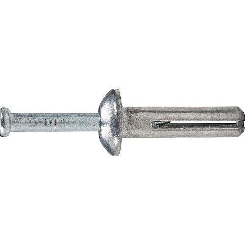 Product image for DeWalt / Powers 02820-PWR Mushroom Head Zamac NailIn® w/ Carbon Steel Nail, 1/4" x 1-1/2" Anchor, 1/4" Drill Dia. (100/Box)
