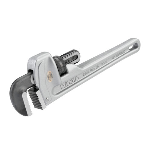 Product image for Ridgid 31090 #810 10" Aluminum Straight Pipe Wrench, 1-1/2" Pipe Capacity