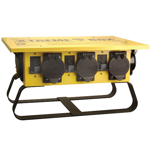 Product image for Southwire 6506UGSD X-Treme Box™ Temporary Power Distribution Unit w/ GFCI Protection, NEMA 5-20, 120V 20A 2P3W T-Slot Duplex Receptacles, Sled Base