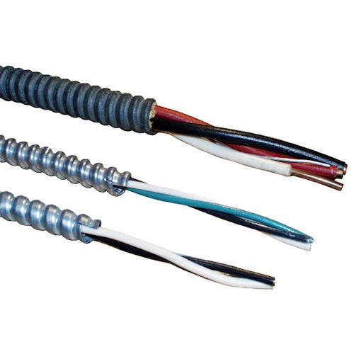 Product image for MC-A BX 6/3 Stranded Copper Conductor, Aluminum Armor Cable (Black,White,Red) (Cut to Length)