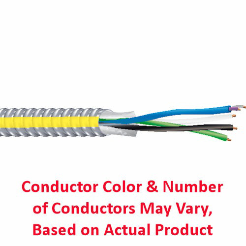 Product image for MC-PVC 12/4 Solid Copper Conductor, Aluminum Armor Cable (Black,White,Red,Blue,Green) (250ft Coil)