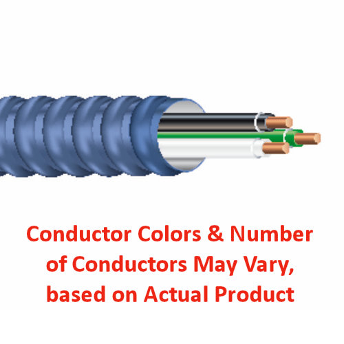 Product image for Southwire 55276901 12/2 Copper (Black,White) w/Ground, Blue Aluminum Armor, Metal Clad Cable, Rated VW-1 (500ft Coil)