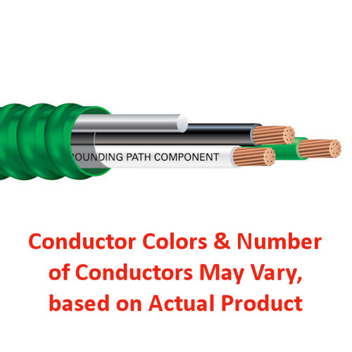 Product image for Southwire 55636102 HCF-MCAP 12/2 Stranded Copper (Black,White) w/Ground, Green Aluminum Armor, 120/208V, Metal Clad Cable (1000ft Reel)