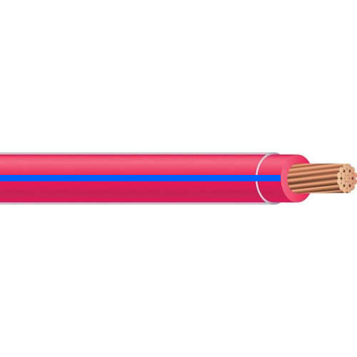 Product image for MTW #16 Stranded Copper RED w/BLUE Stripe Machine Tool Wire (500ft Spool)