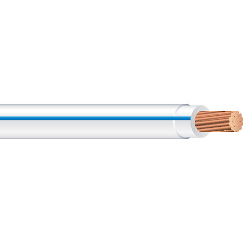 Product image for MTW #8 Stranded Copper WHITE w/BLUE Stripe Machine Tool Wire (500ft Reel)