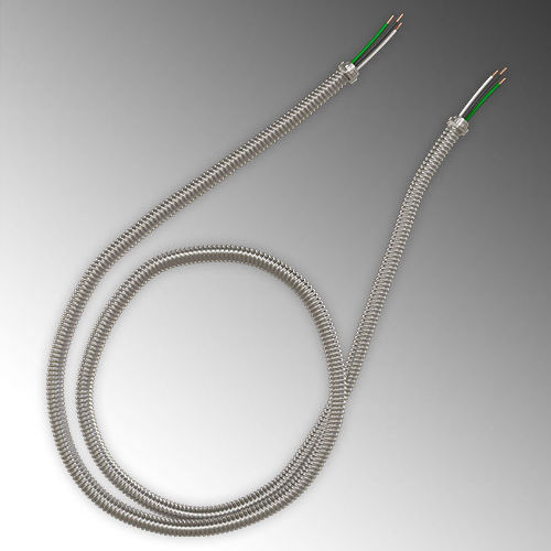 Product image for 3/8 Inch x 6 Foot 18/3 Solid (Black,White,Green) Steel Fixture Whip, Type UL, 120/207V