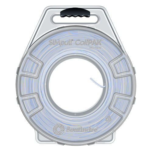 Product image for Southwire 58028105 THHN #12 Solid Copper WHITE w/BLUE Stripe Wire (2000' SIMpull® CoilPAK™)