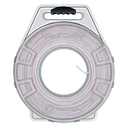 Product image for Southwire 58028305 THHN #12 Solid Copper WHITE w/RED Stripe Wire (2000' SIMpull® CoilPAK™)