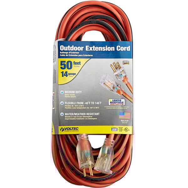 Product image for VPL 05-00342 14/3 SJTW ORANGE AND BLACK EXTENSION CORDS WITH LIGHTED ENDS