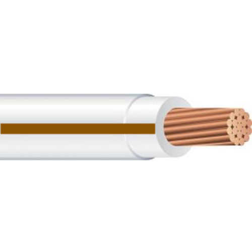 Product image for XHHW #10 Stranded WHITE w/ BROWN Stripe Copper Wire (500ft Coil)