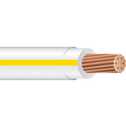 Product image for XHHW #10 Stranded WHITE w/ YELLOW Stripe Copper Wire (500ft Coil)